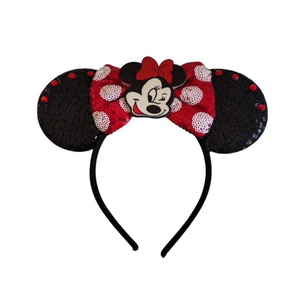 Minnie Mouse Inspired Sequins Studs Bow‎ Ears Headband Polka Dot new